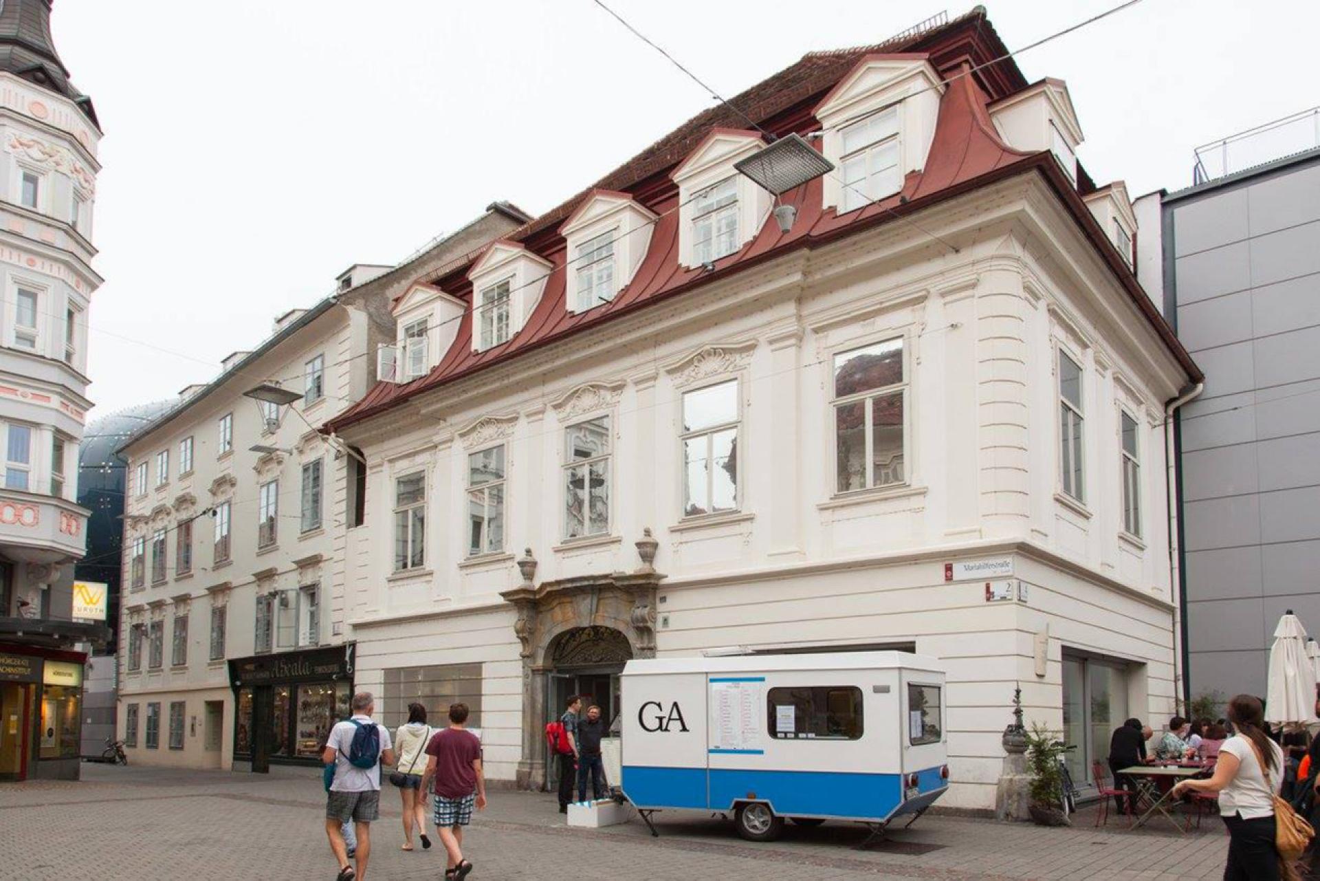 Haus der Arhitektur in Graz view from the outside with Guerilla Architects’ van | Photo Thomas Raggam