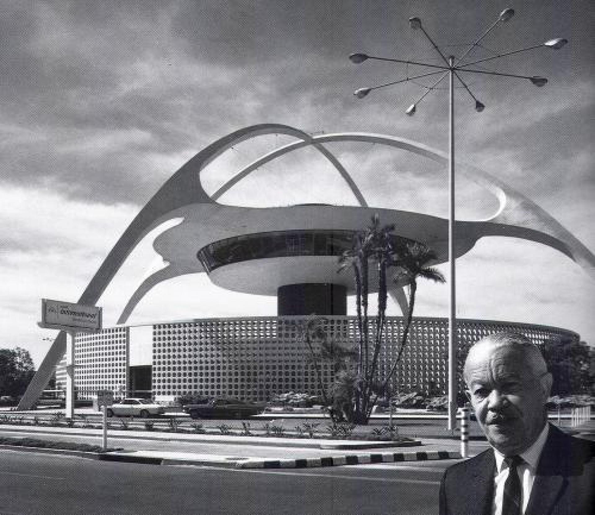 Williams in front of The Terminal One, an iconic landmark structure at the Los Angeles International Airport. | Photo Courtesy of Karen Hudson
