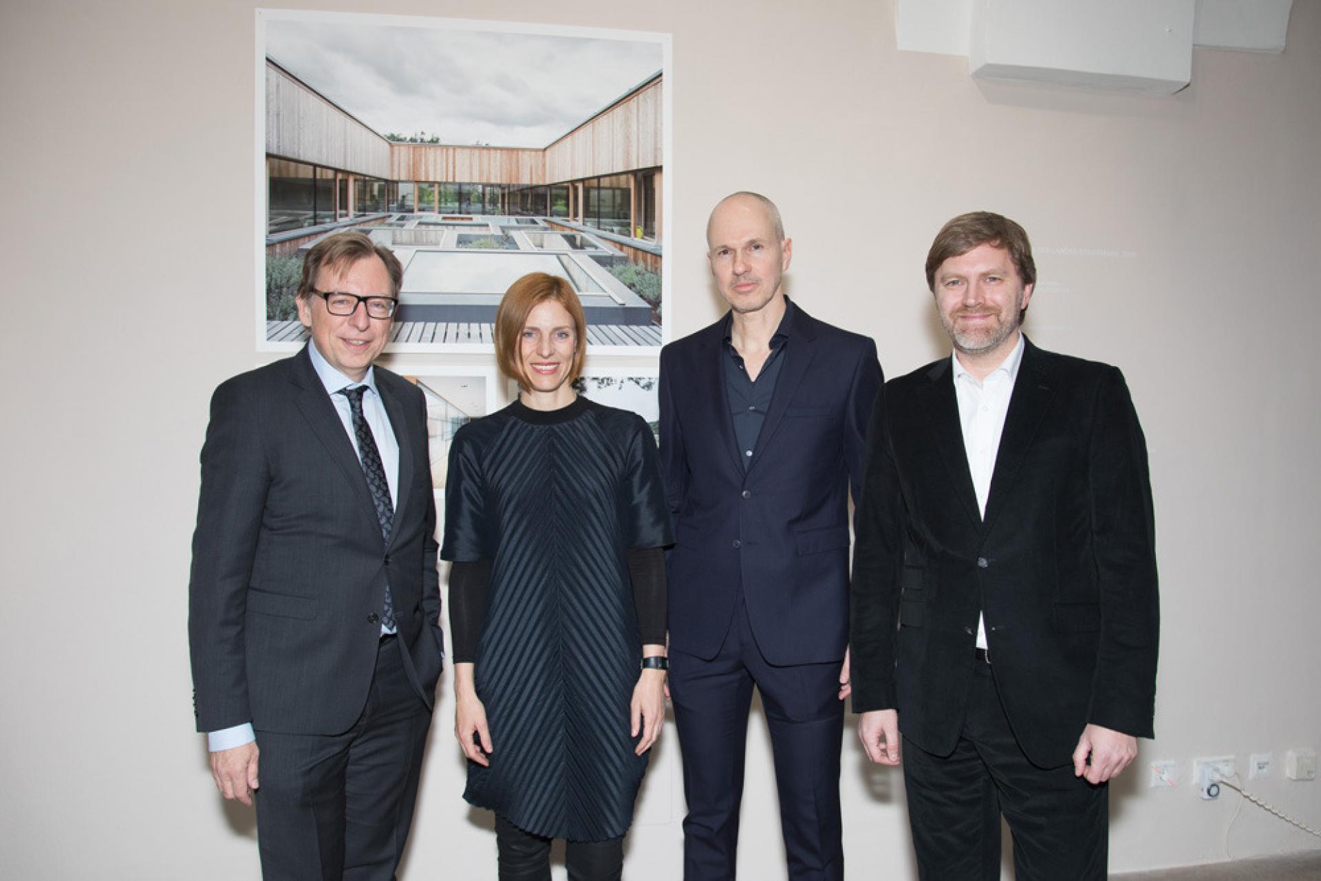 Christian Buchmann (Regional Minister for Culture, Province of Styria), Tina Gregorič (invited curator), Dietger Wissounig (awarded architect) and Markus Bogensberger (director of HDA) | Photo by Thomas Raggam