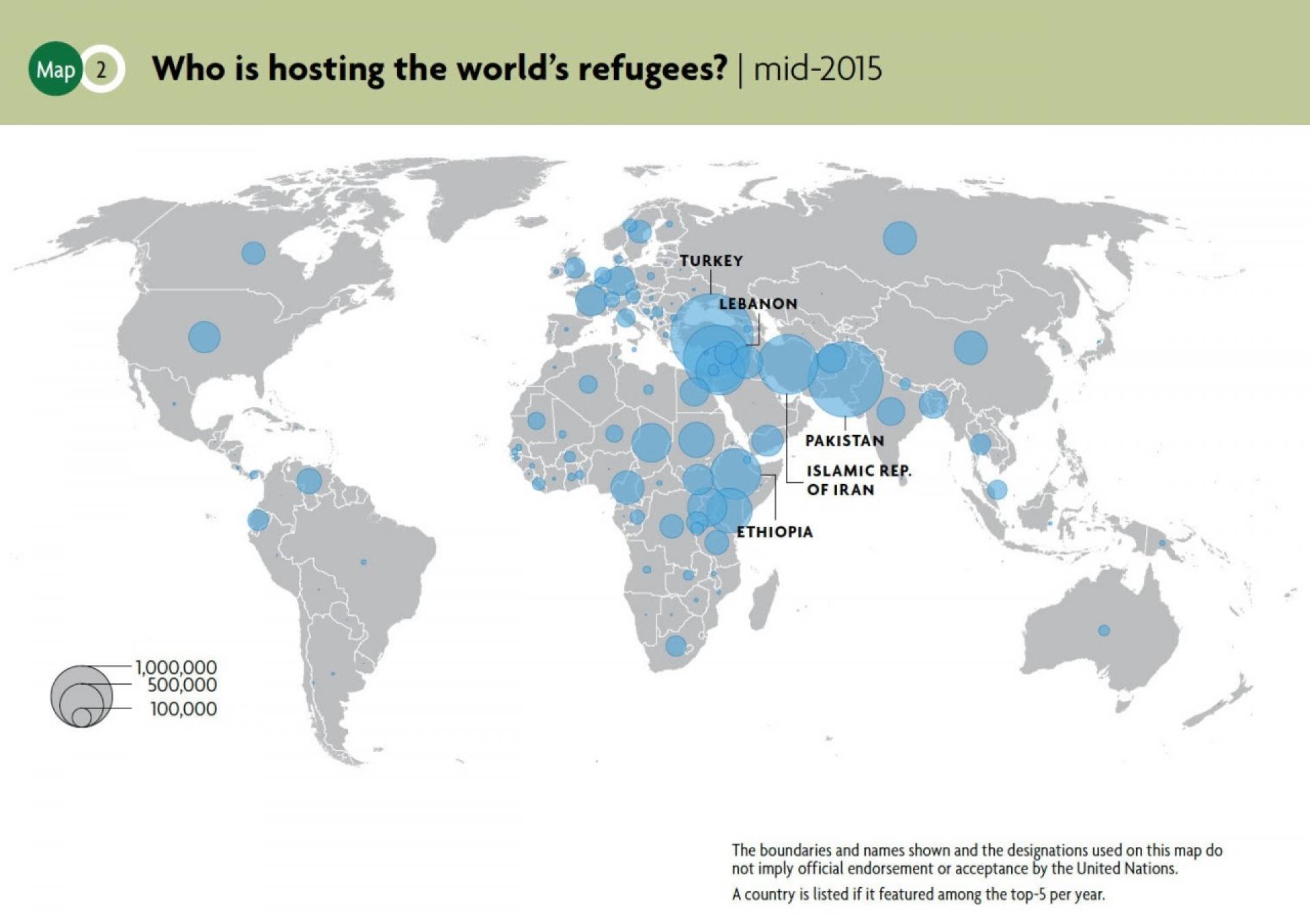 The map of countries that hosted refugees in 2015 | source UNHCR