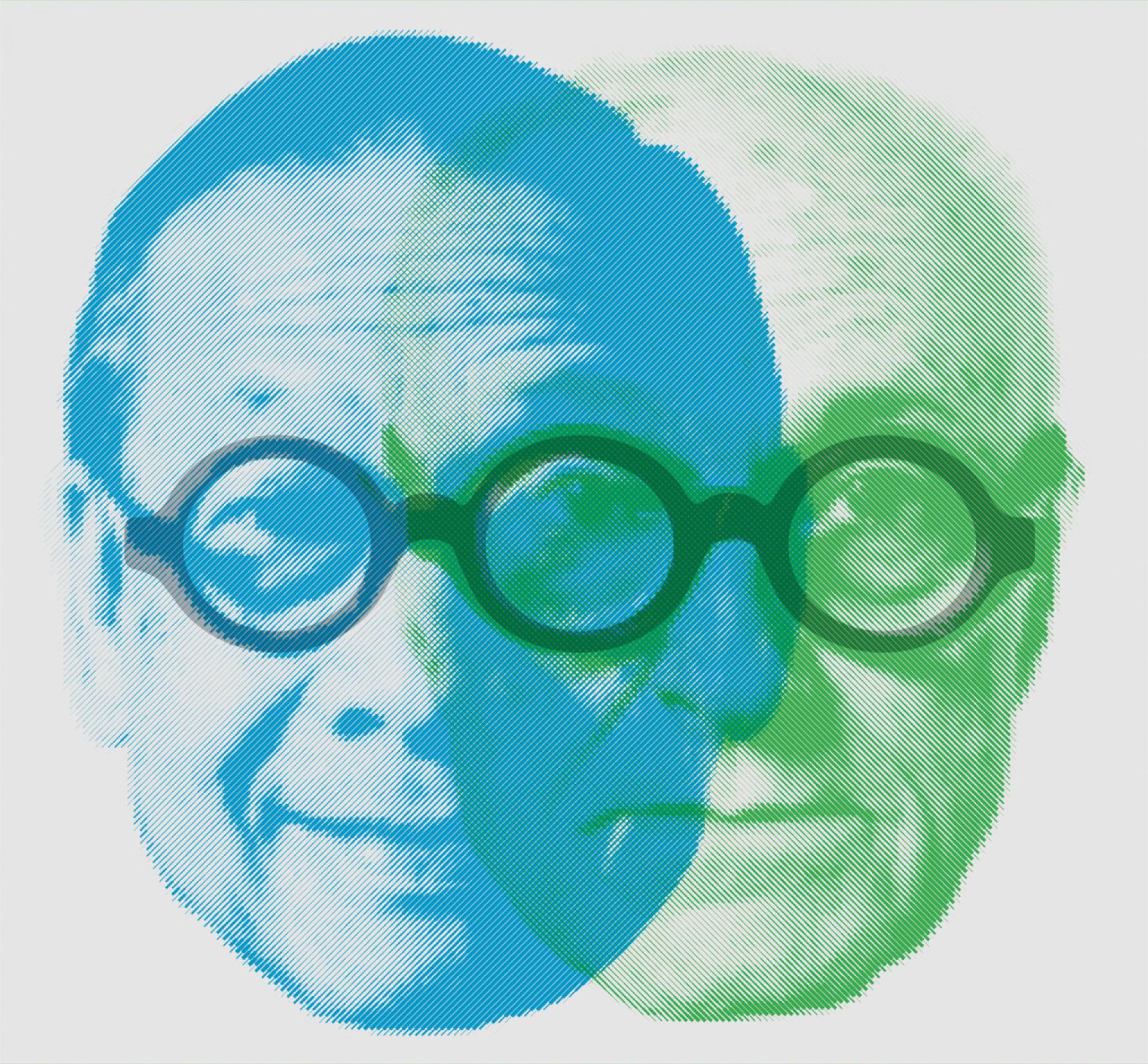 Blue (I. M. Pei) + Green (P. Johnson) = Corbusier in Paris | Photo via Ikhass