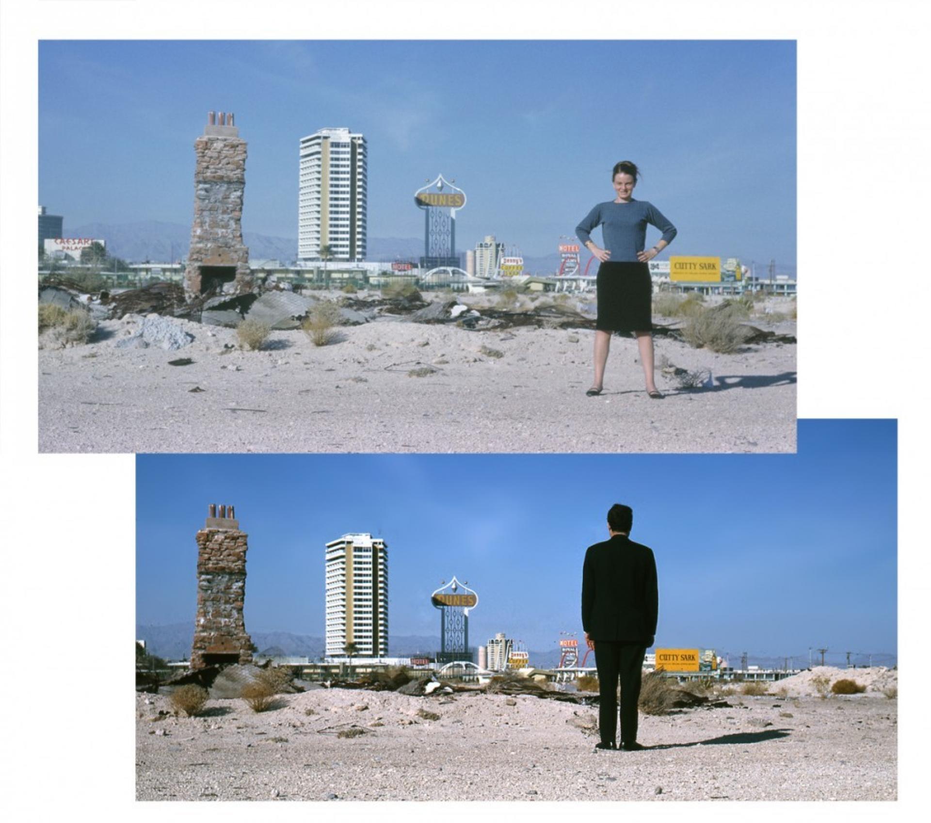 Robert Venturi and Denise Scott Brown in the desert outside Las Vegas (1965) | Photo by D. Scott Brown and R. Venturi