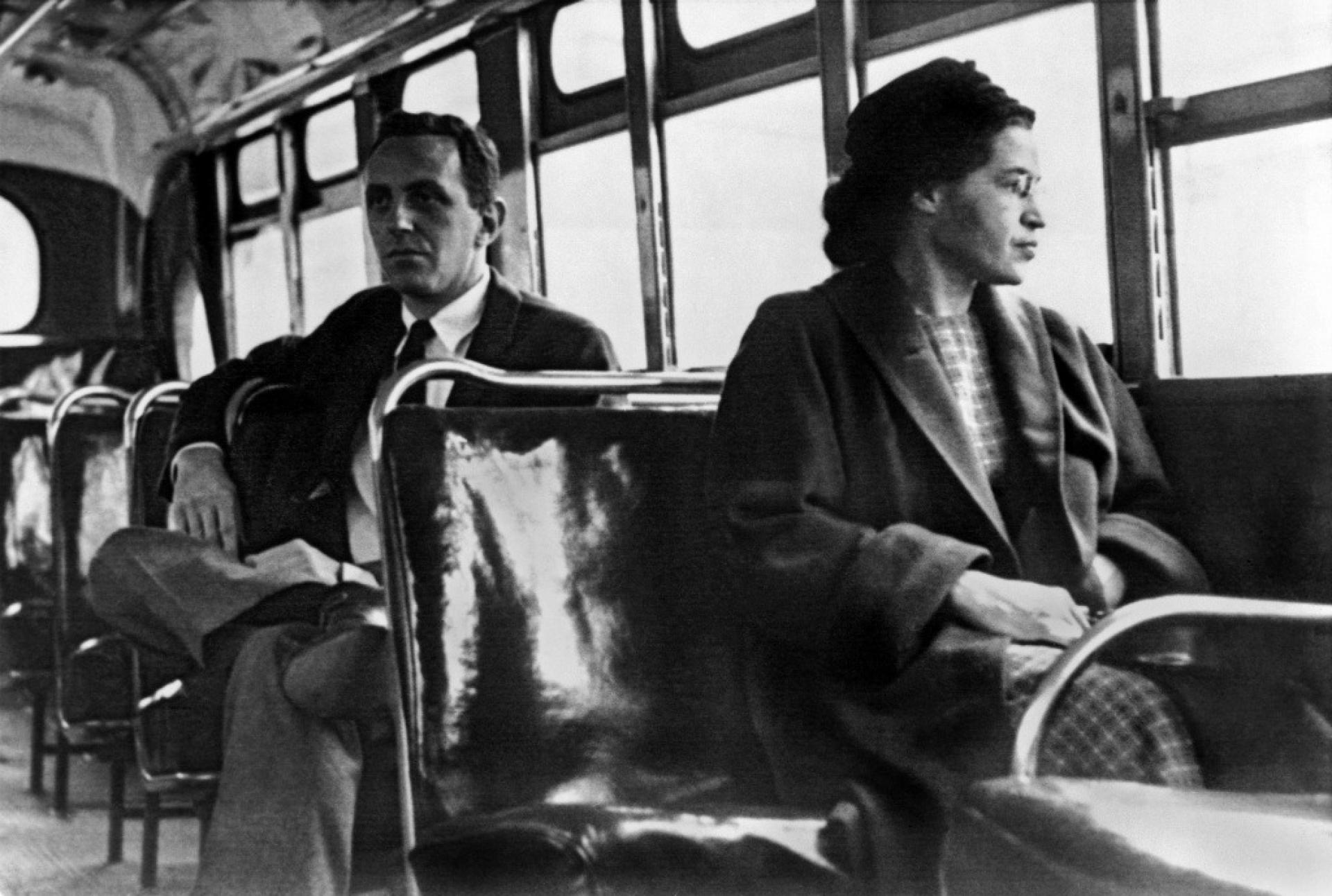 Rosa Parks was arrested as she refused to give up her seat in a public bus to a white woman in 1955. | Photo via Underwood Archives, Getty Images