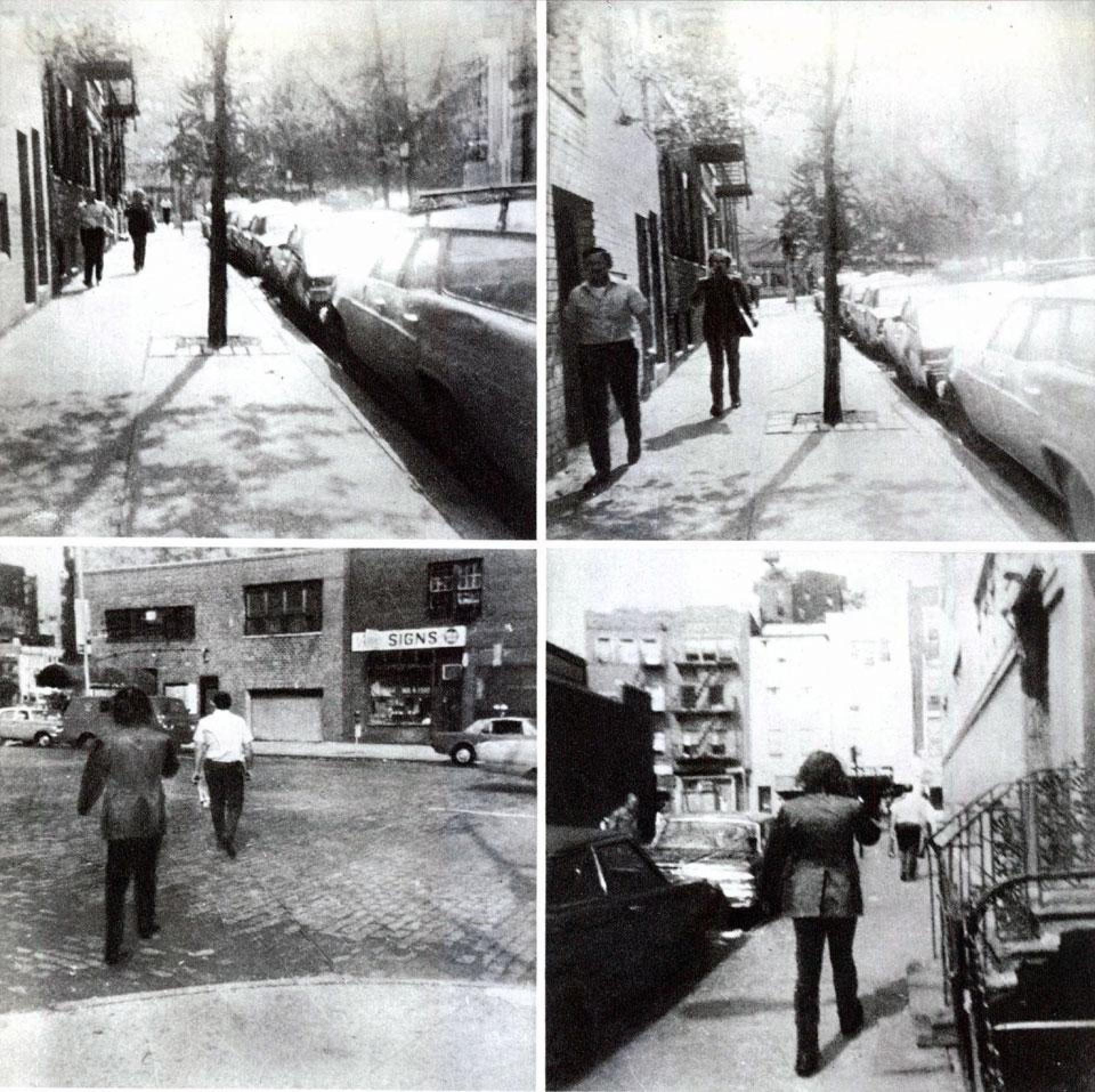Acconci following an unsuspecting New Yorker, until he can’t, in Following Piece, 1969. | Photo via Artnet