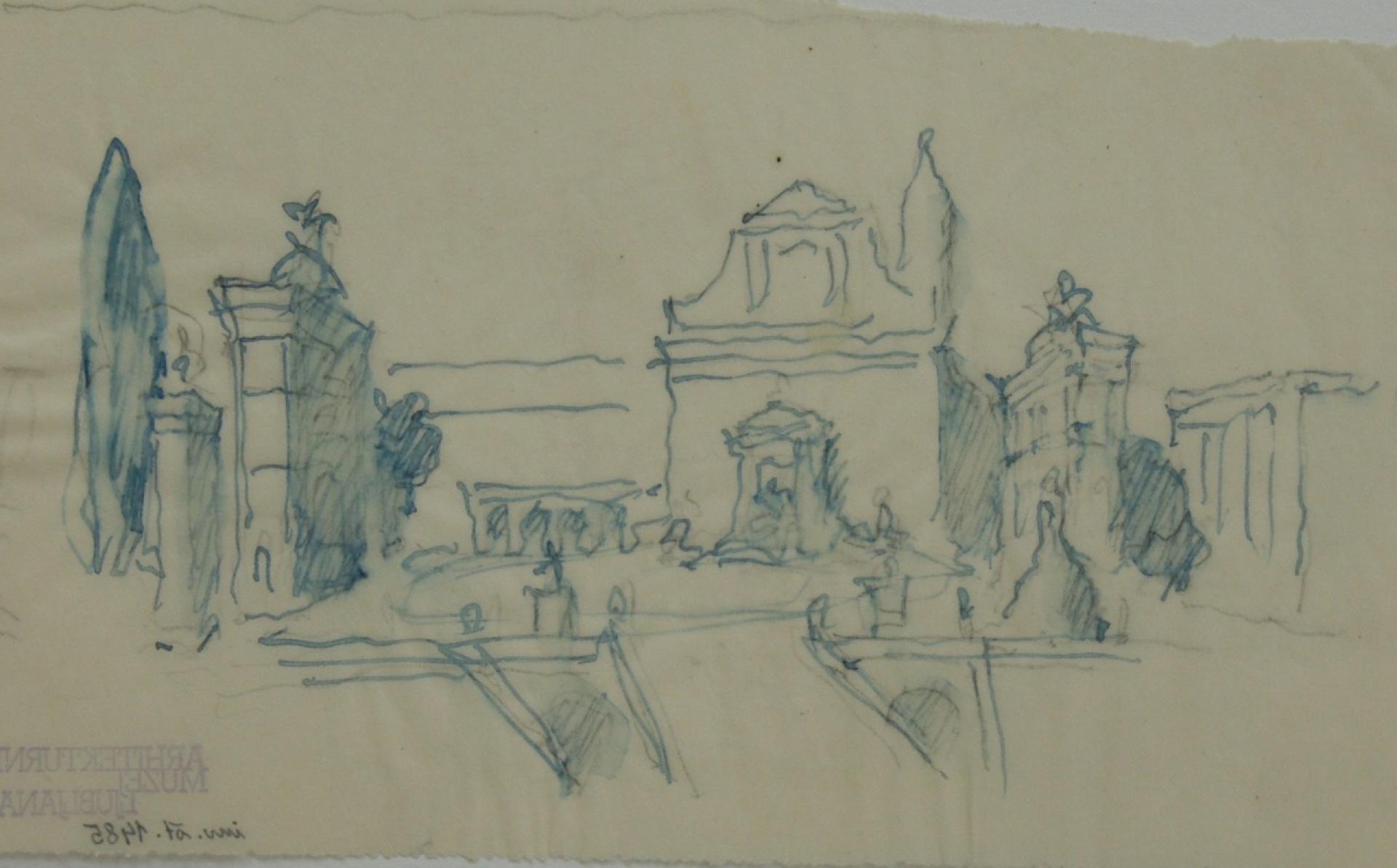 Plečnik’s sketch for the Triple Bridge, c. 1930 | Photo via MGML documentation