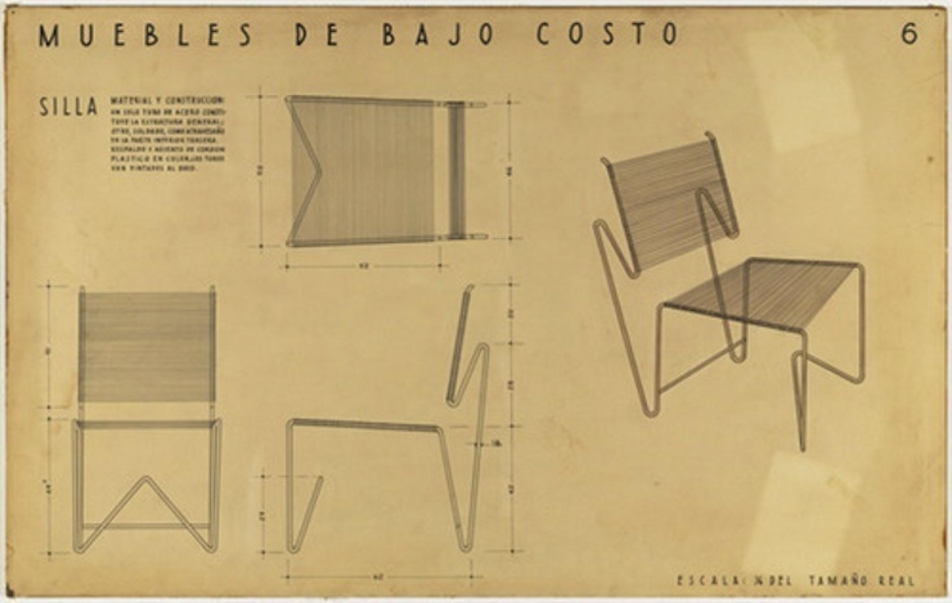 Clara Porset and Xavier Guerrero, Low Cost Design Competition Drawings, Museum of Modern Art. | Photo via Salinas, Oscar. Una vida inquieta, una obra sin igual, UNAM, México, 2001