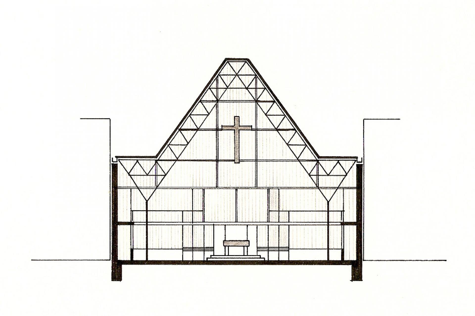 Cross-section of the Holy Cross Church. | Drawing by István Szabó, Hungarian Architecture Museum