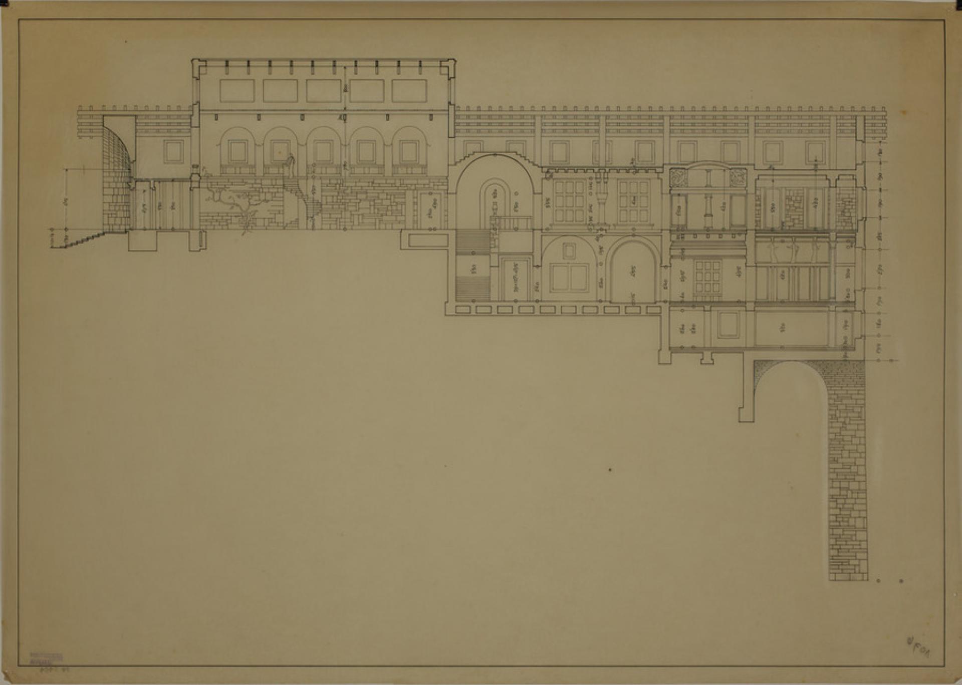 The project section of Belvedere Pavilion from the Plečnik Collection. | Photo via Museum and Galleries of the City of Ljubljana, MGML documentation.