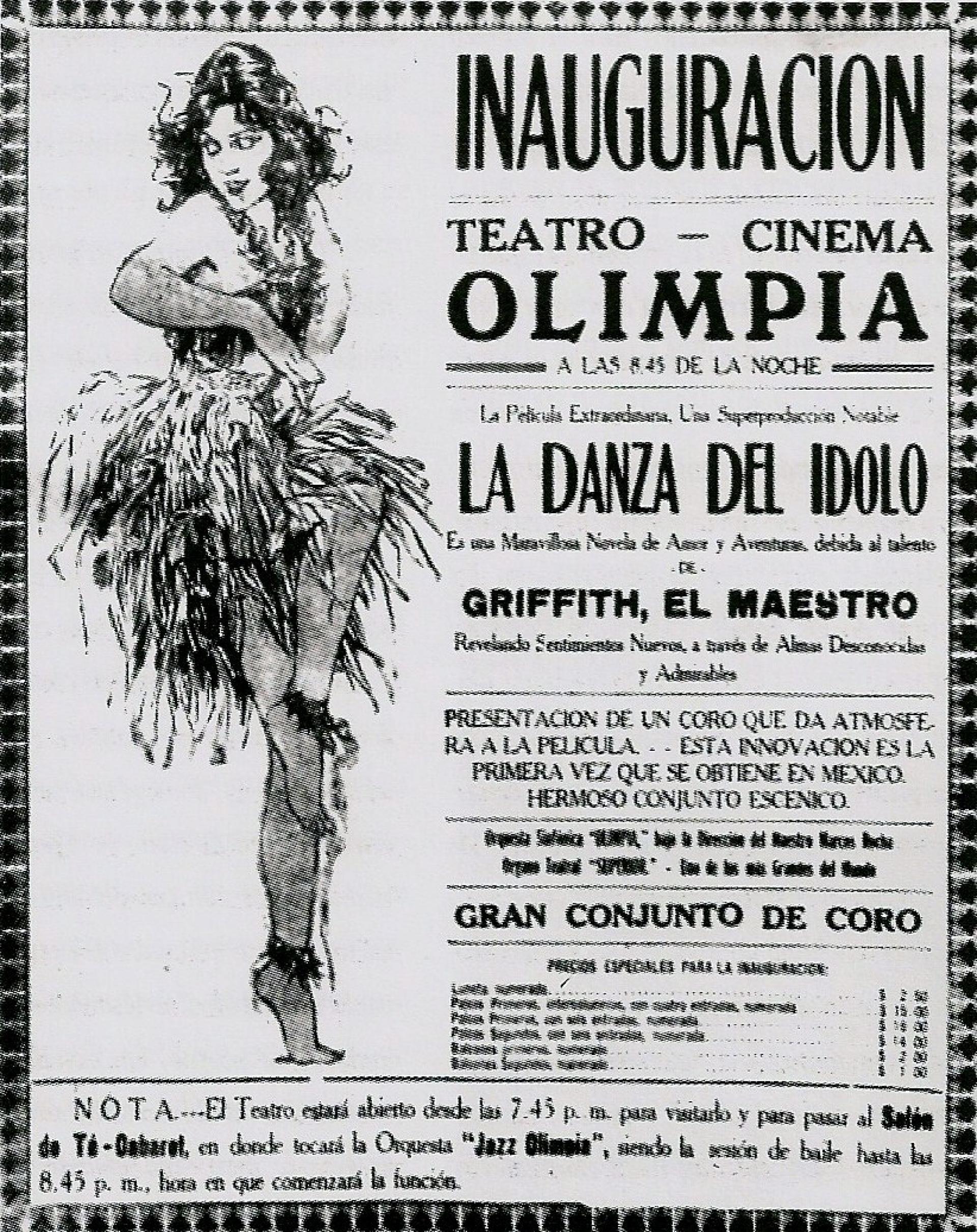 Cine Olimpia Opening Poster (1921). | Photo via Mexican Silent Cinema