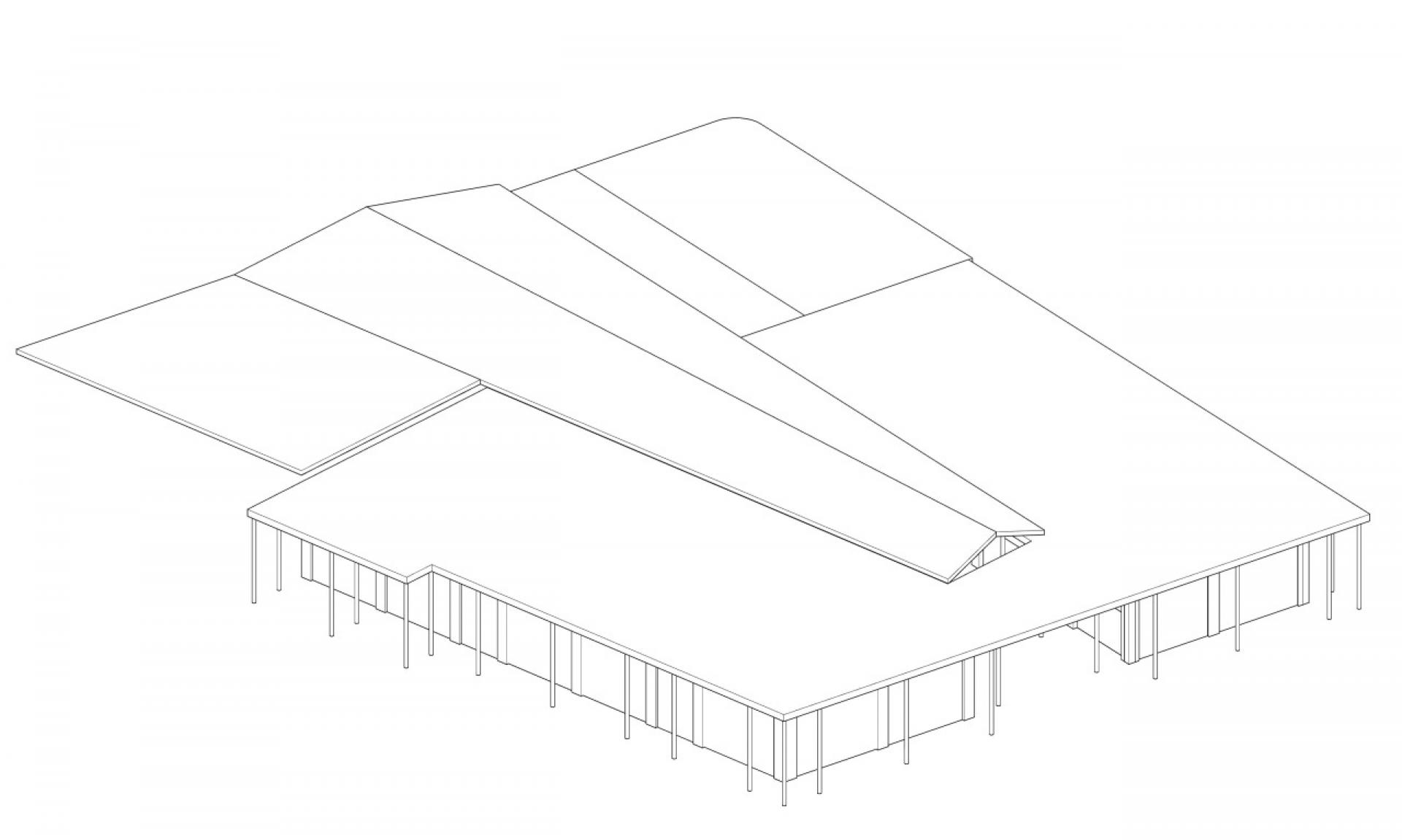 The roof that covers the courtyard space, is a later addition.| Drawing by AA&U