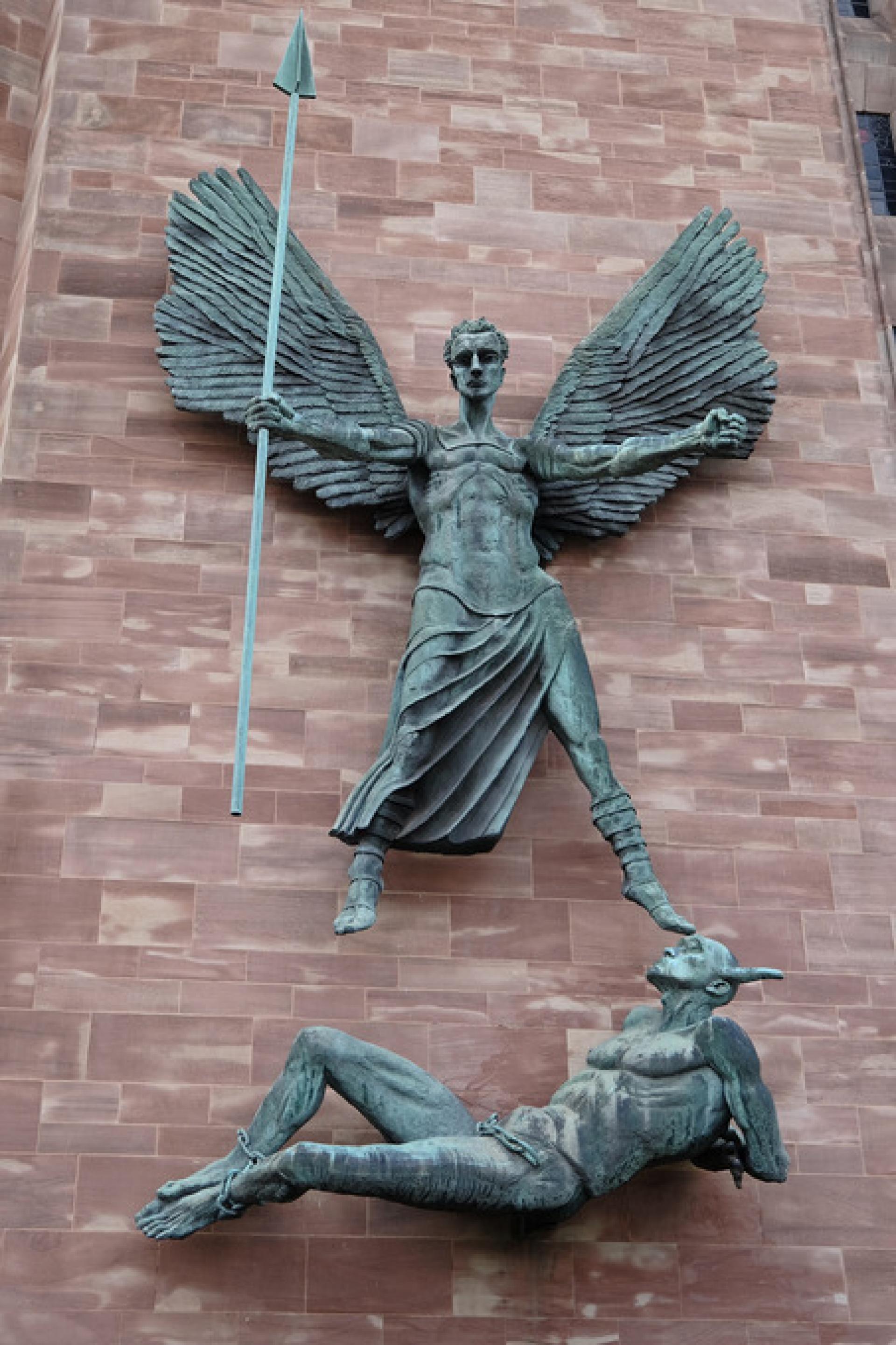 From Priory Street we find Sir Jacob Epstein’s large sculpture of Archangel Michael triumphing over the Devil. | Photo by Ross Nesbitt