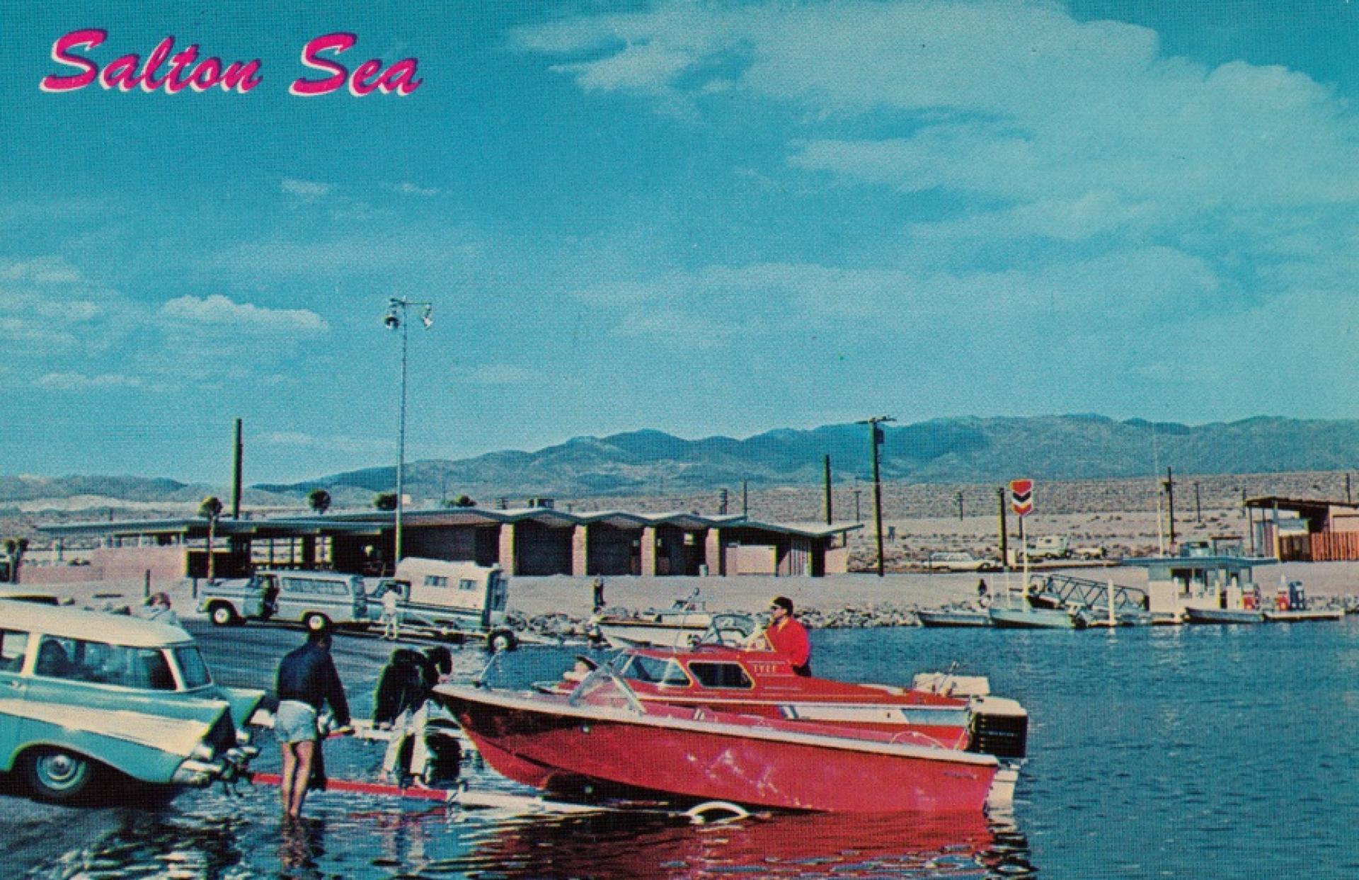 Postcards of the Salton sea exhibiting the leisurely activities available.