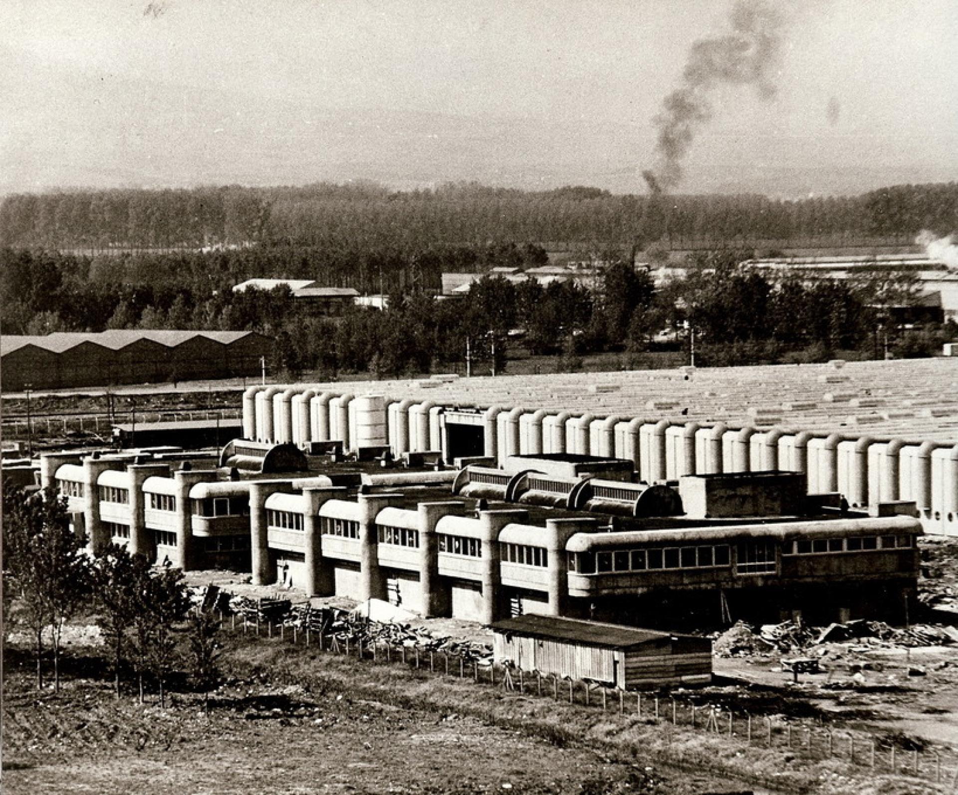 The Lassa Tire Factory, the biggest industrial building under a single roof, was the largest brutalist buildings in Turkey. | Photo via Archive of Tekeli & Sisa