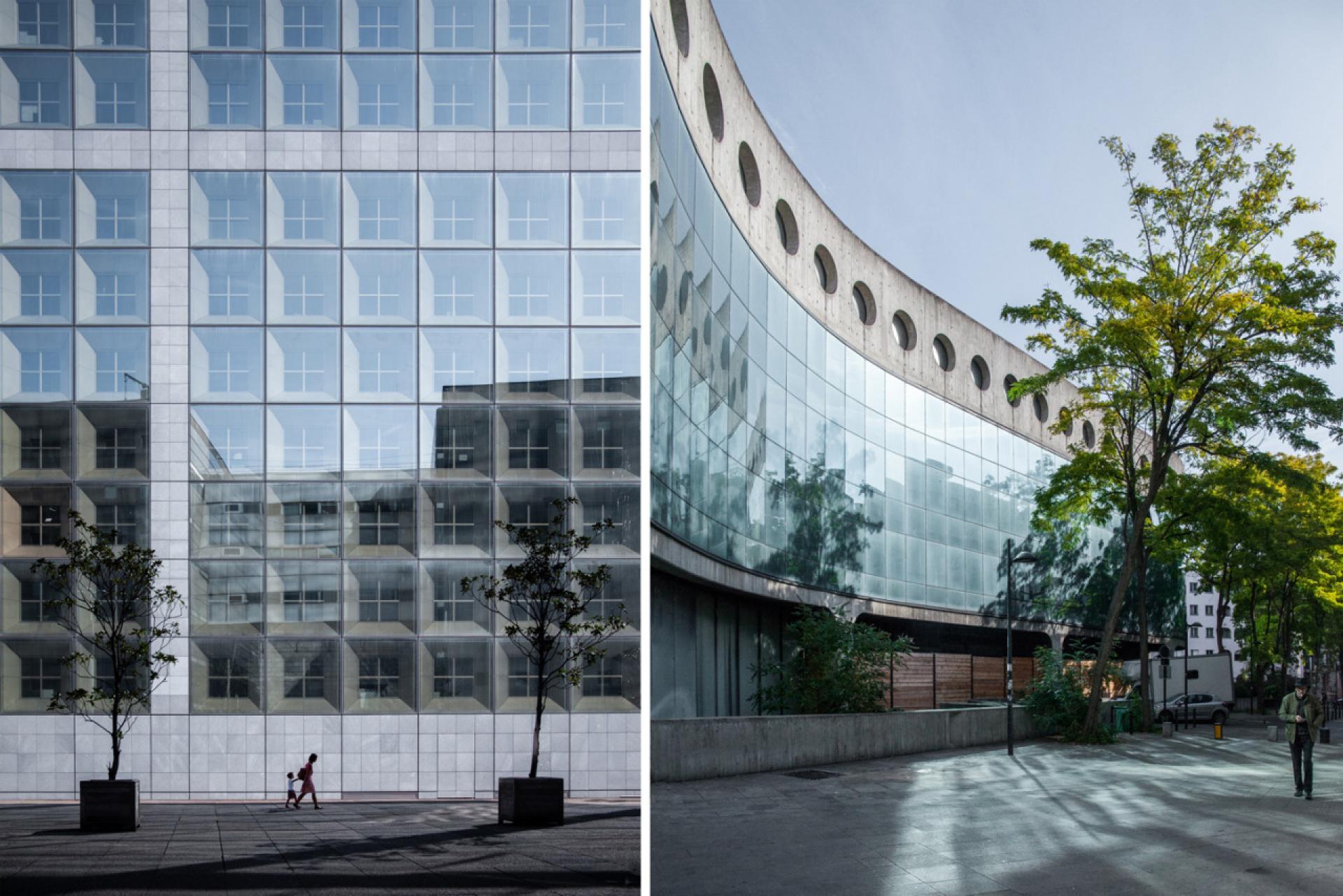 Left: Grande Arche by Johan Otto von Spreckelsen and Paul Andreu, Paris (1985-89), right: Former Headquarters of “L'Humanité" by Oscar Niemeyer, Seine-Saint-Denis, Ile-de-France (1987-1989).