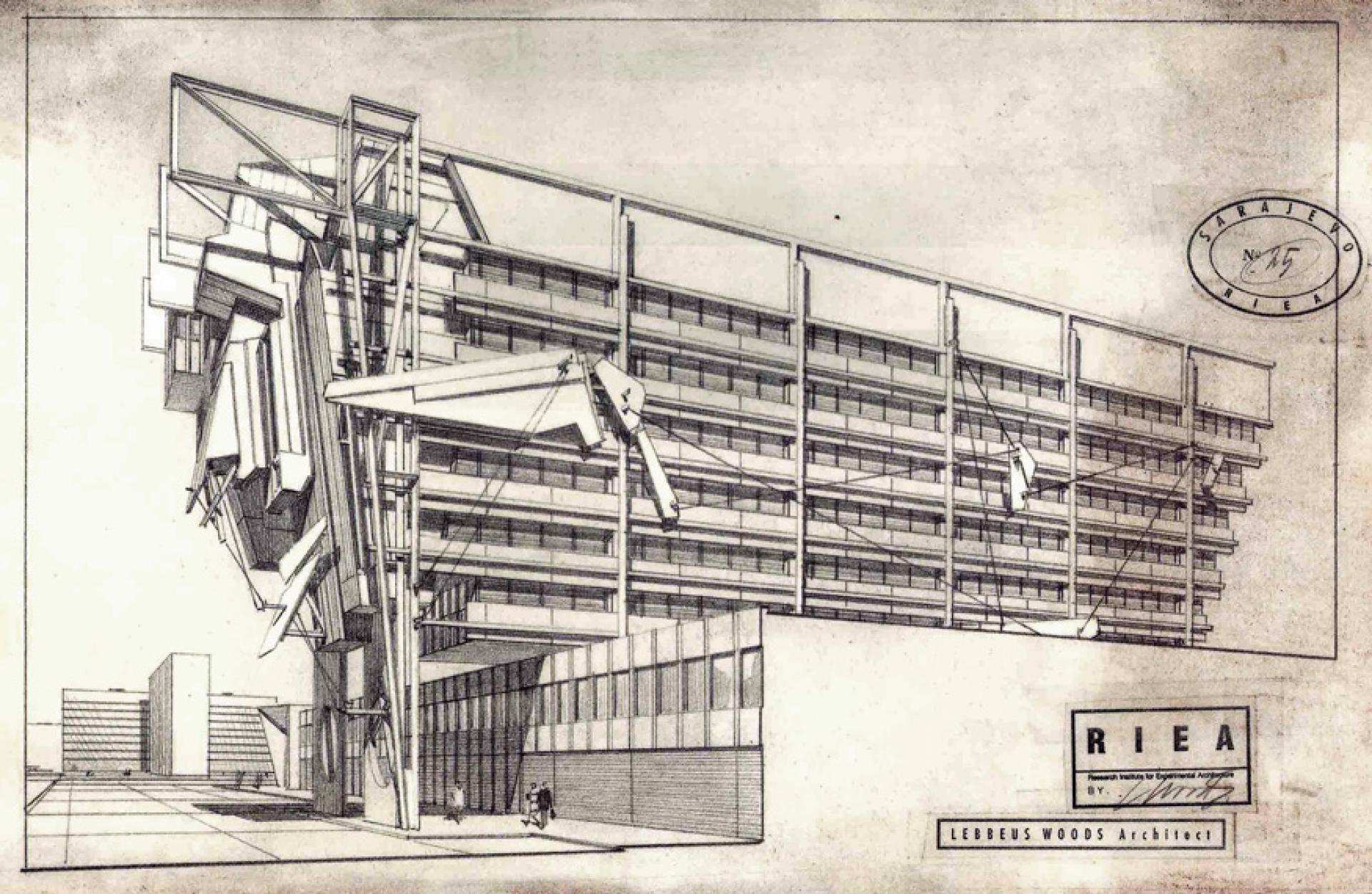 Lebbeus Woods proposed visions for postwar reconstruction of Sarajevo.The plan is presented in his books “War and Architecture” (1993) and “Radical Reconstruction” (1997) | Source © Lebbeus Woods