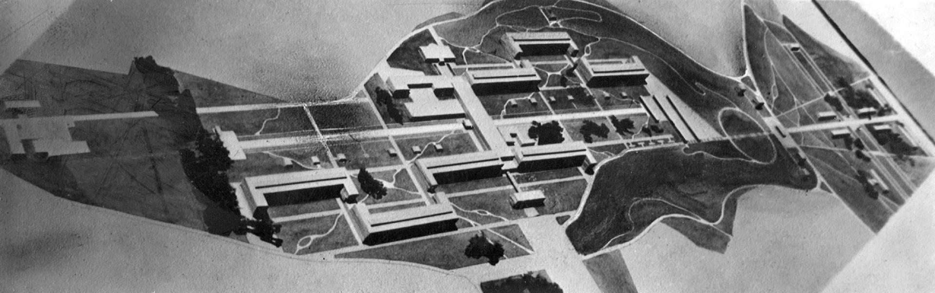 Model for the architectural competition for a residential care home for the elderly at Bokalce in Ljubljana by Edvard Ravnikar (1941). | Source © MAO Collection