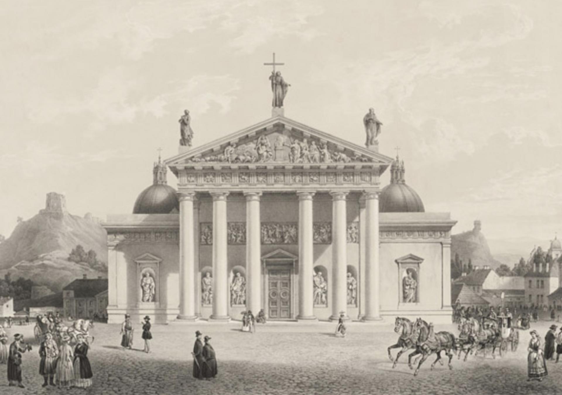 Vilnius Cathedral Basilica in 1847 | Lithography via Katedra.lt