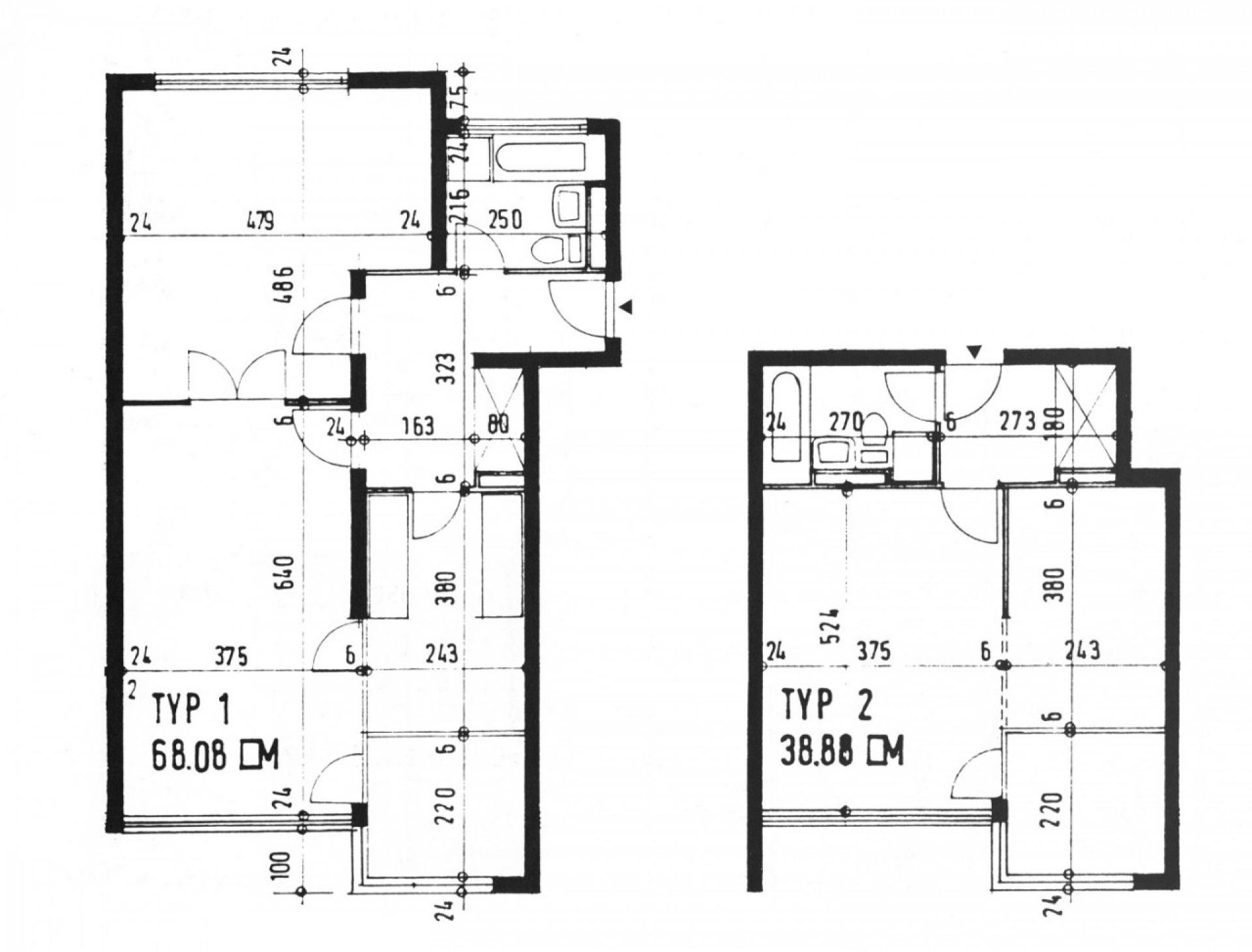 Floor plans of the different apartments. | Plan via H. Ochs