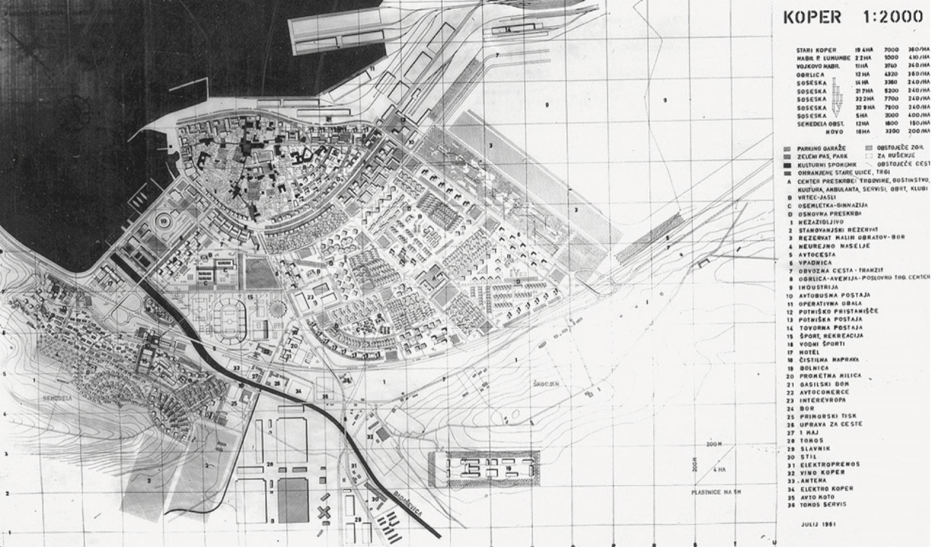 Mihevc’ study for the urban development project of Koper in 1961. | Source N. Čebron Lipovec (2012)