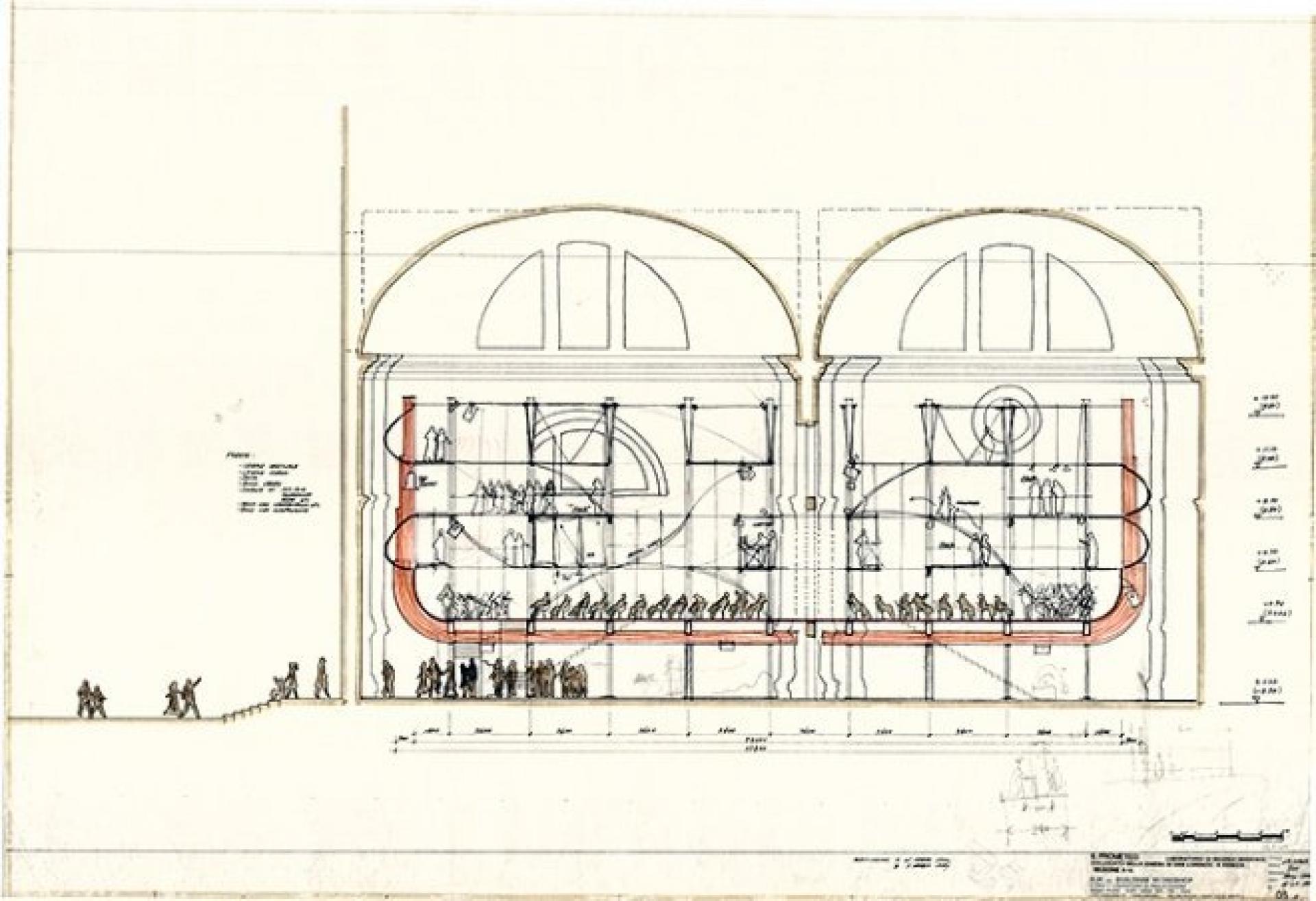 Music Space for Prometeo Opera Section Drawing by Renzo Piano Architects (1984), San Lorenzo Church, Venice, Italy | Fondazione Renzo Piano