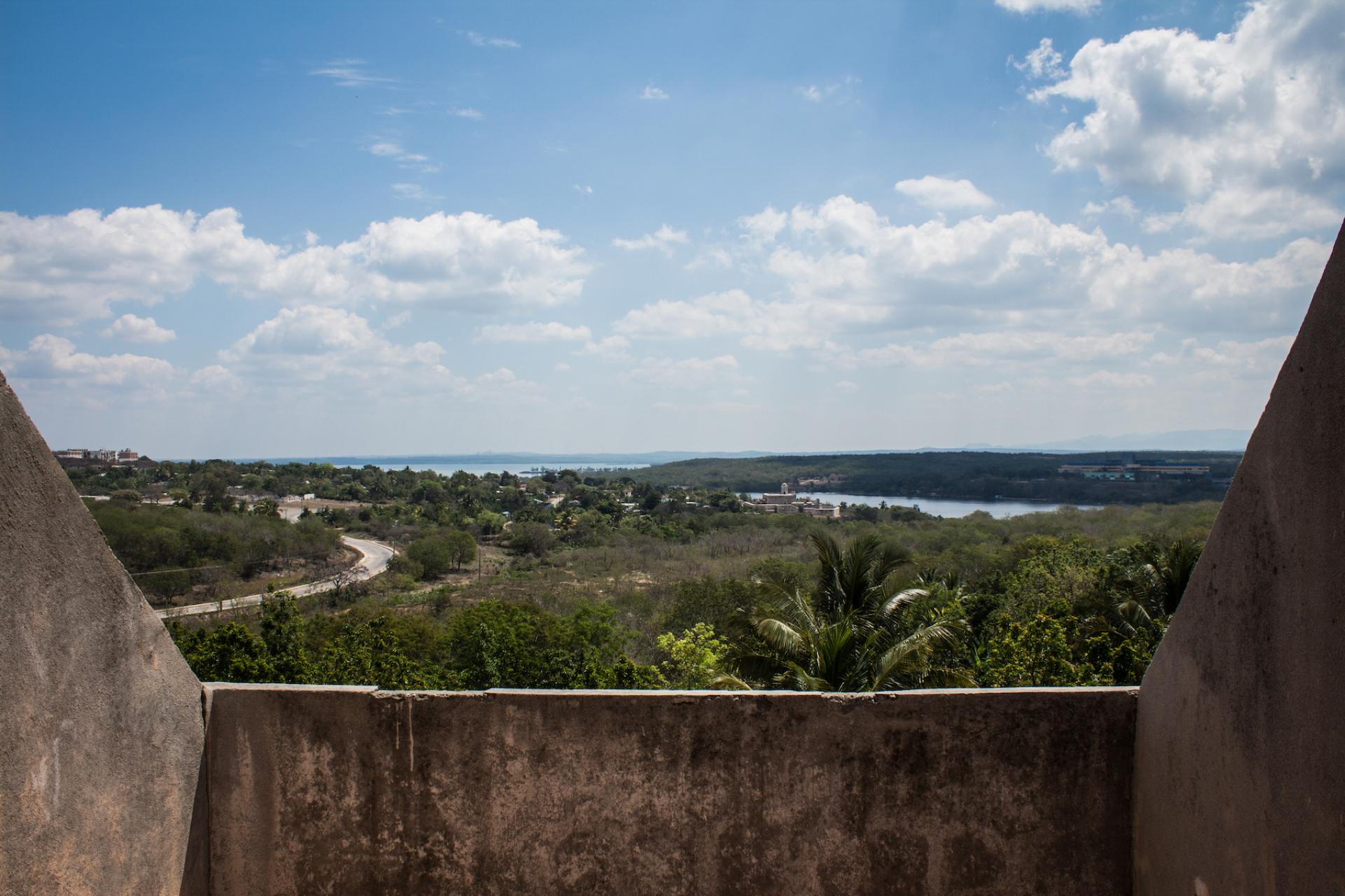 Looking east from Ciudad Nuclear, where a narrow strait connects the Caribbean to the inland Bay of Cienfuegos.