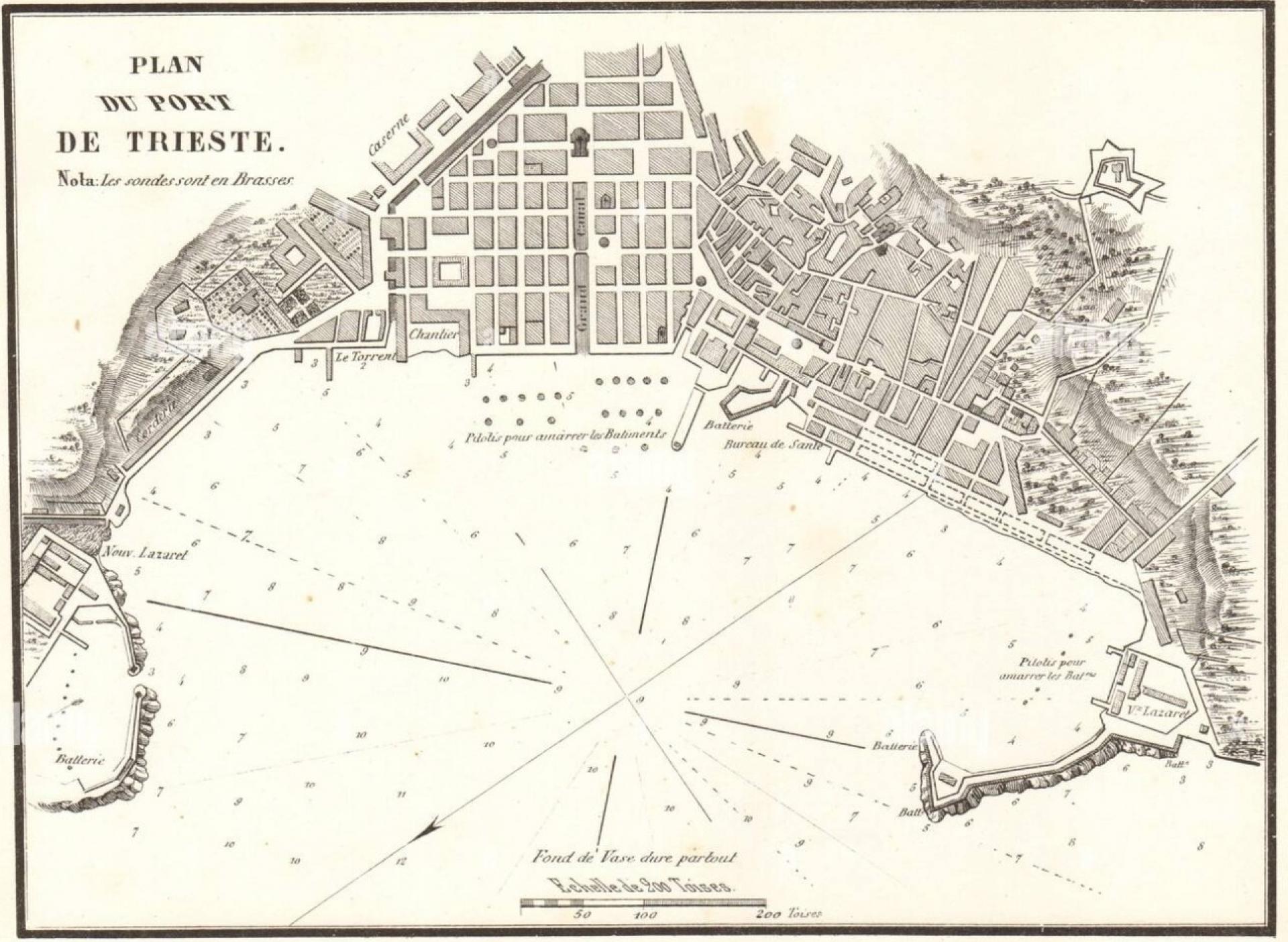 Plan of the port of Trieste, Italy by Gauthier, 1854