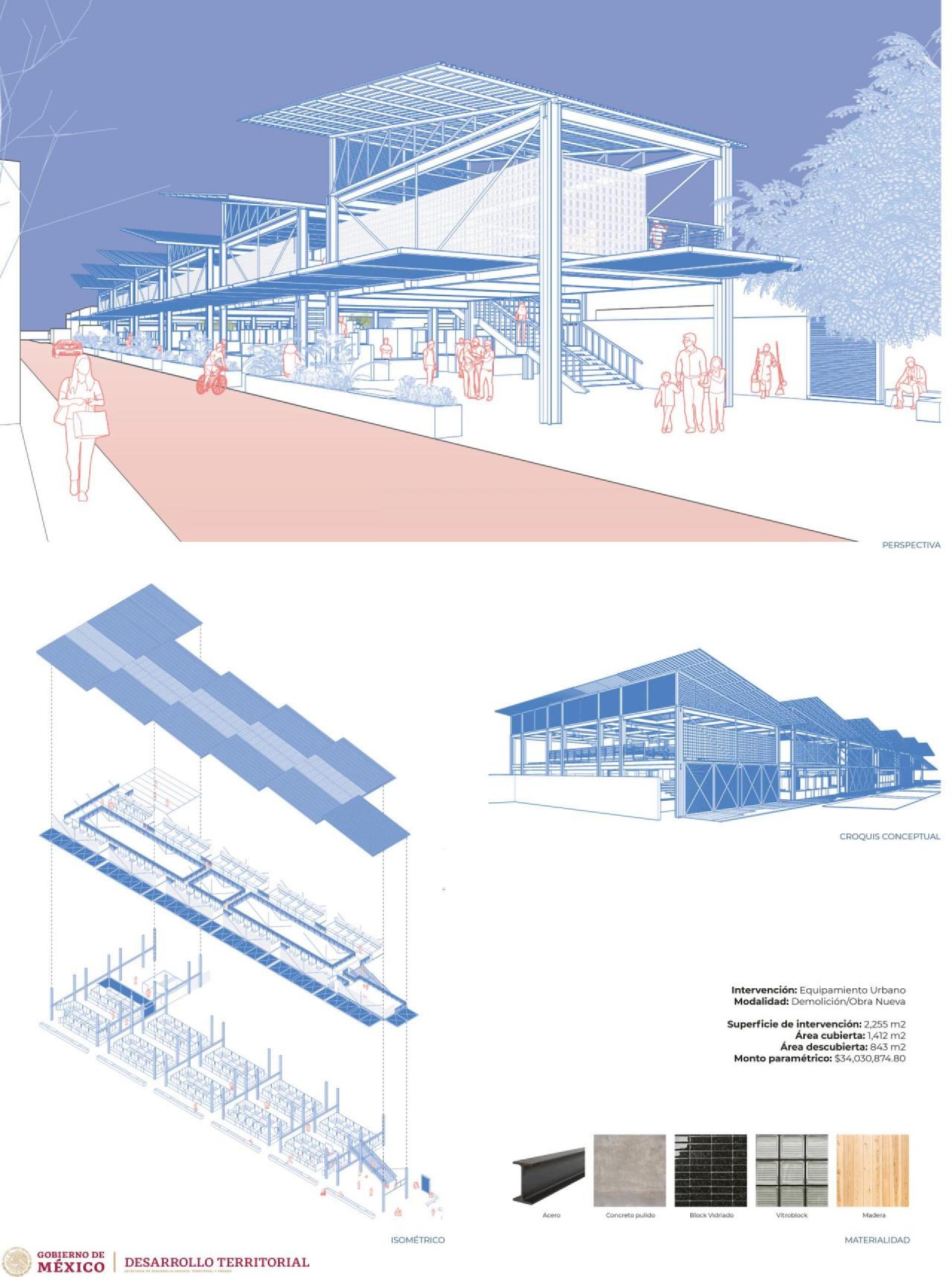 The proposal of an Urban Acupuncture by LAU for the Cedar market of Comitán de Dominguez.