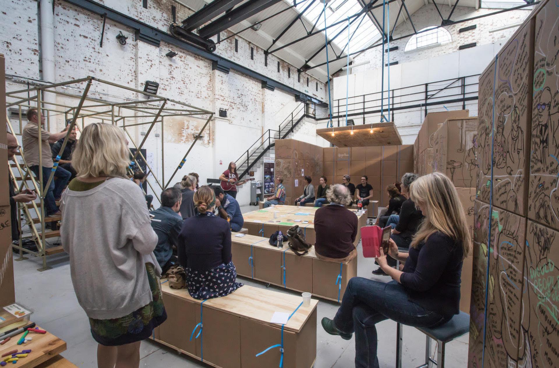 Firing the Generator, spatial set up and public program to test the buildings future form and function, made in collaboration with The Generator Loughborough (CIC), as part of the Market Town project by Radar – Loughborough University Arts program (2016) | Photo © Kevin Ryan