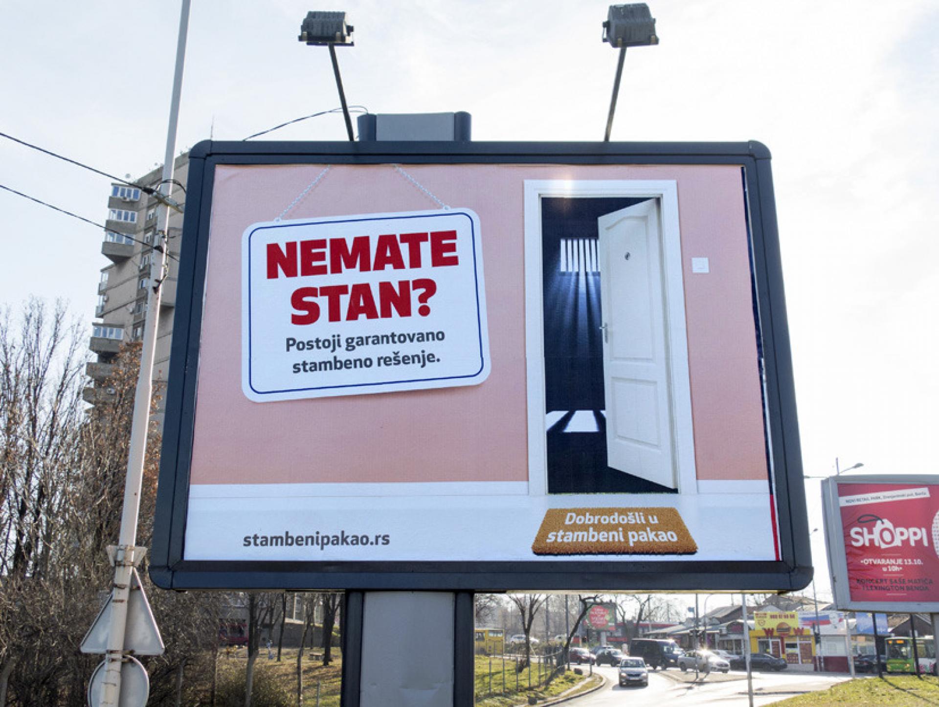 Billboard of Welcome to the Housing Hell, campaign on non-affordability of housing in Serbia, by Who Builds the City (2016) | Photo © Who Builds the City