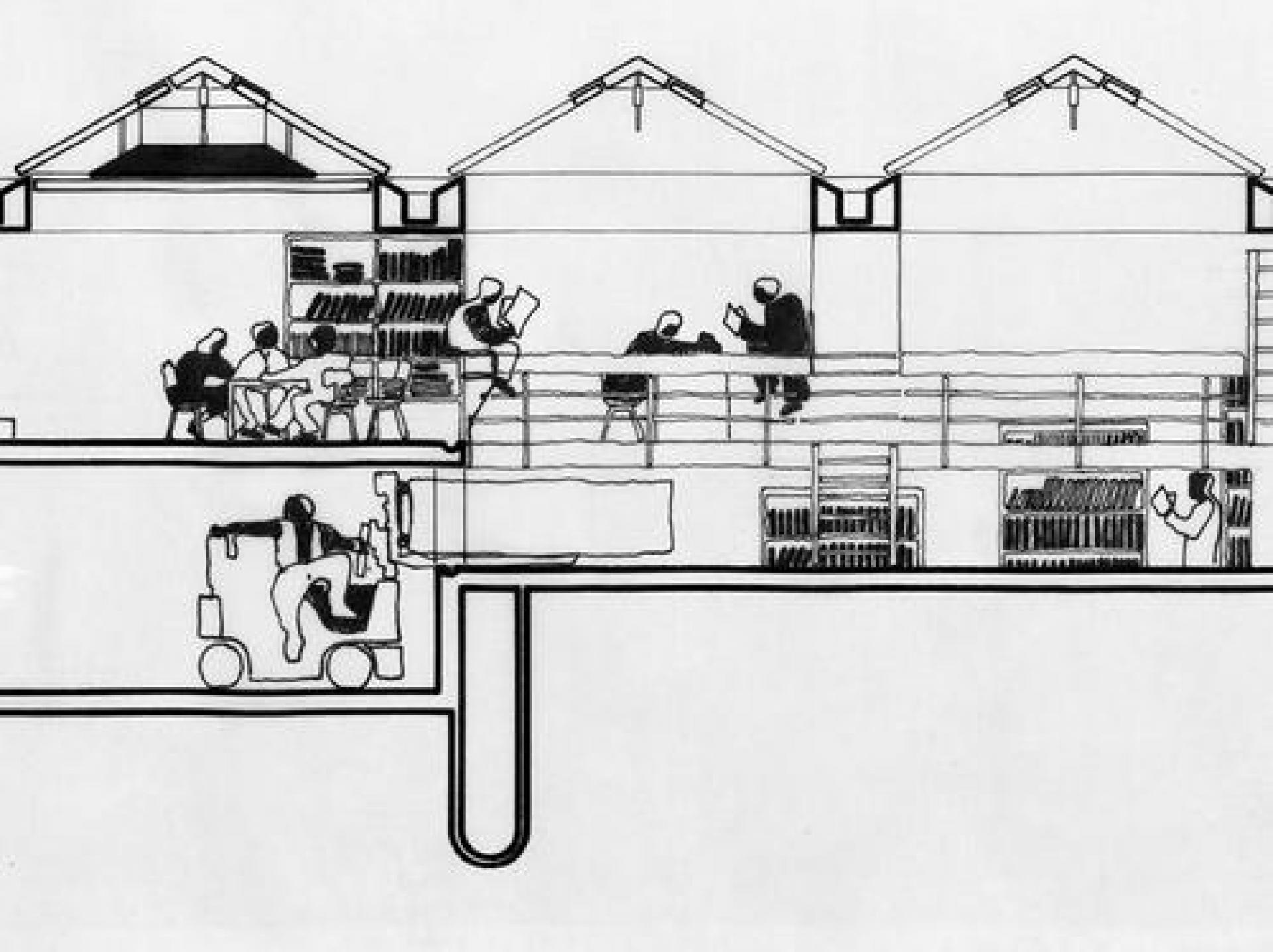 Detail drawing of the unrealised Laborschule Bielefeld which also constitutes the book’s cover | AdK Archive